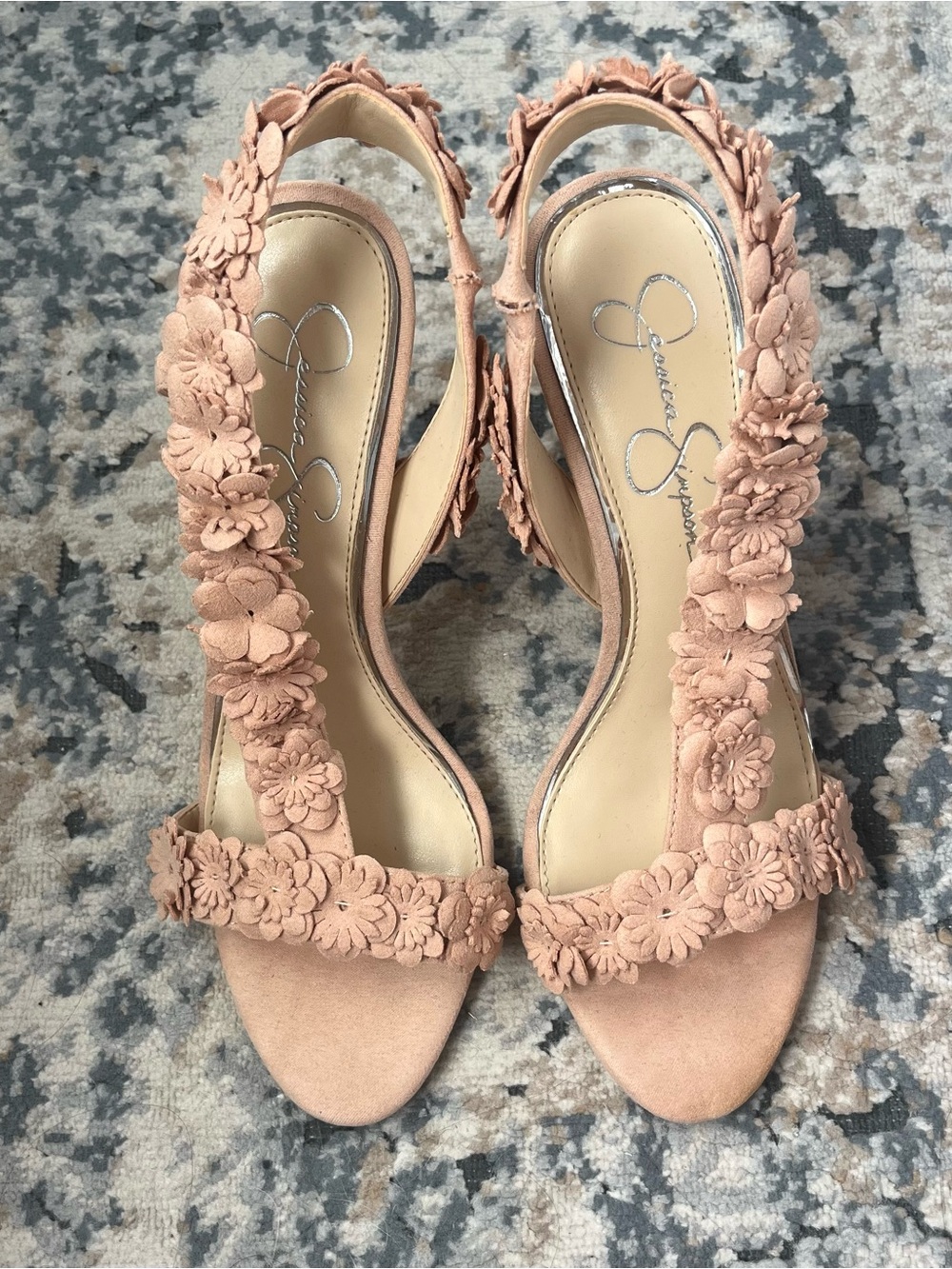 Jessica Simpson Pink Floral Suede Slingback Heels